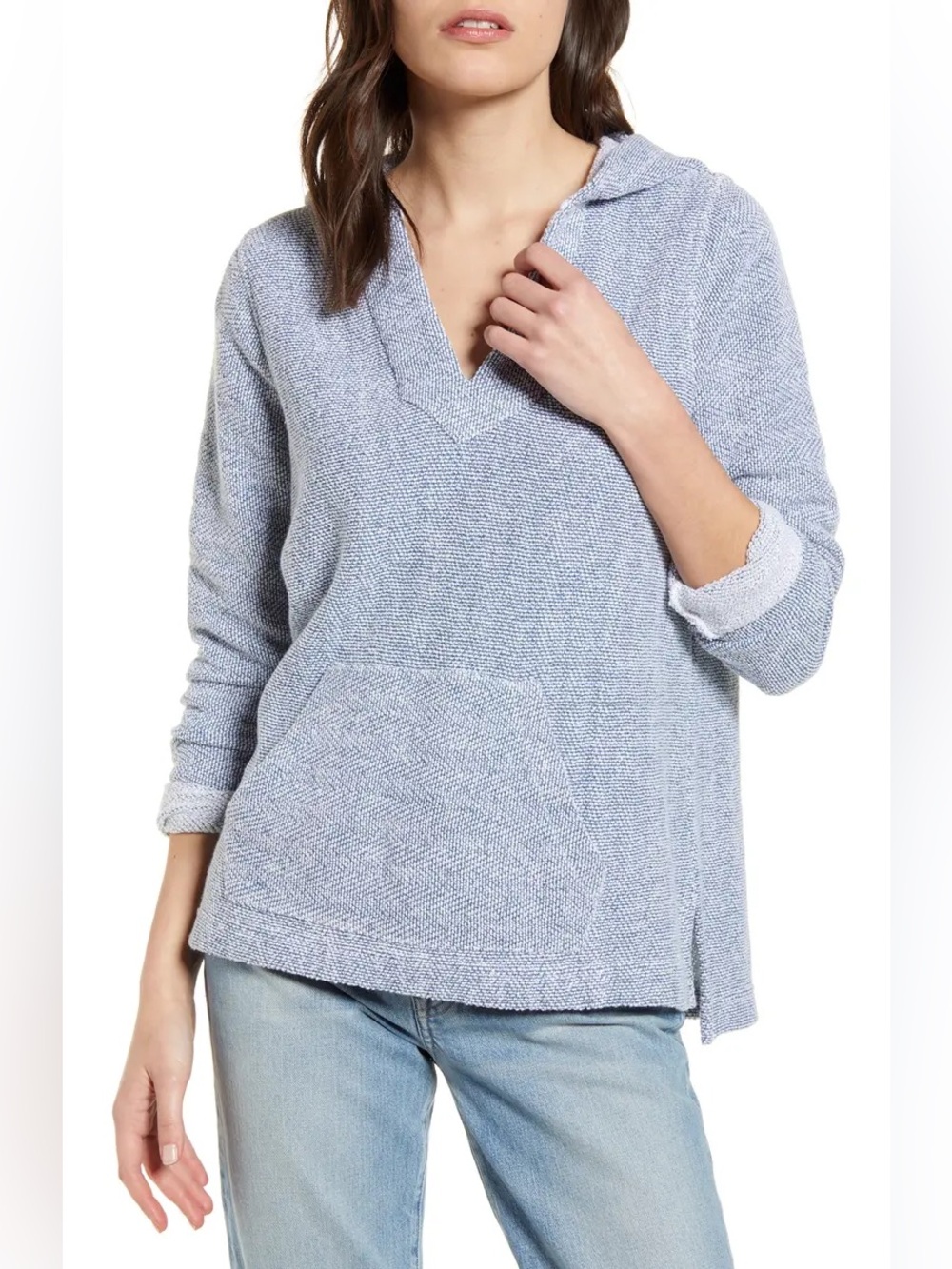 Faherty Seabrook French Terry Blue Heathered Hooded Sweatshirt Small